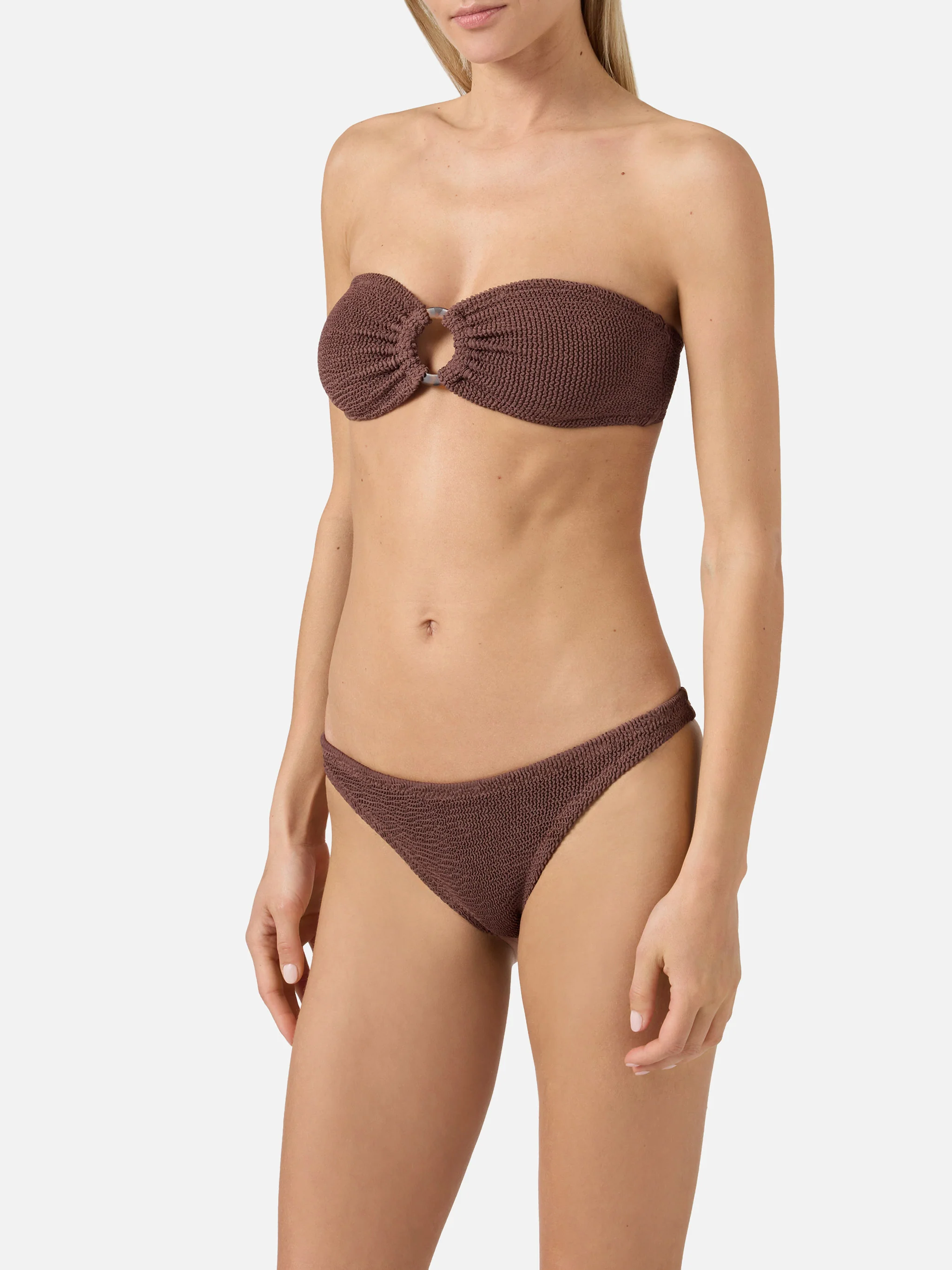 Bikini a fascia Yulia Naomi in crinkle marrone - Image 2