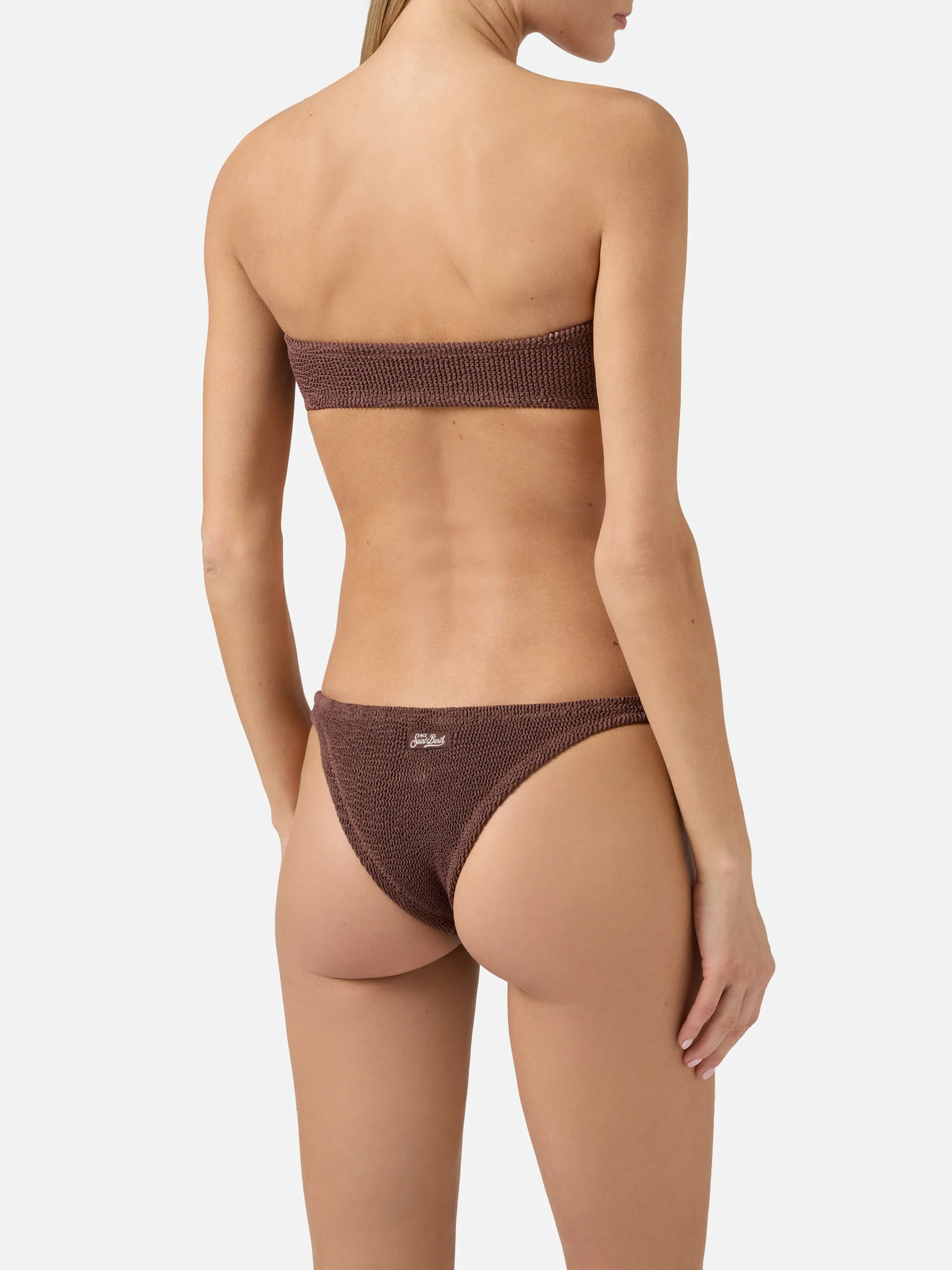 Bikini a fascia Yulia Naomi in crinkle marrone - Image 4